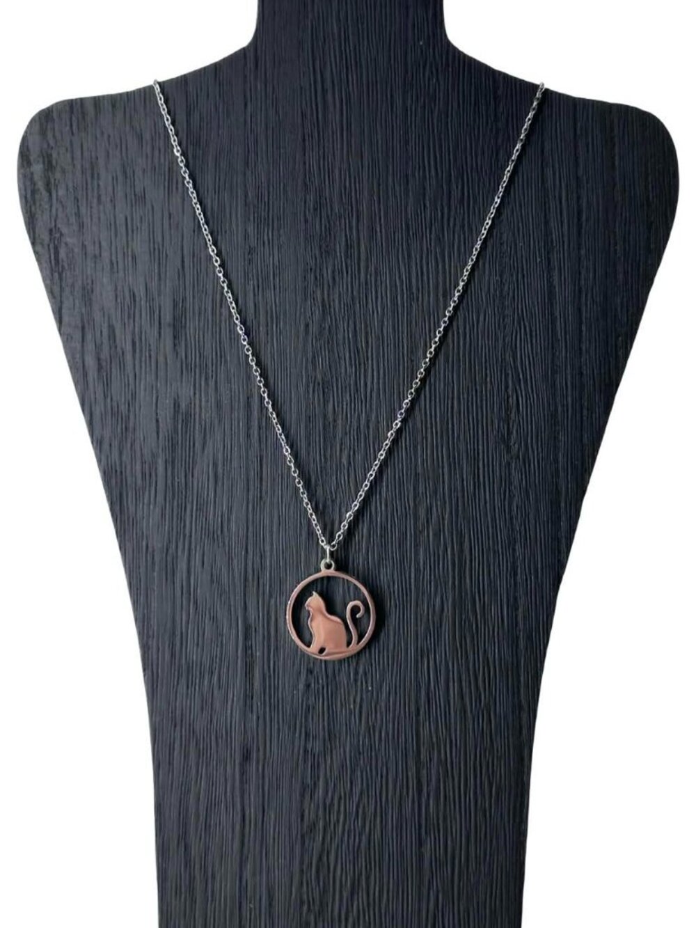 Cat Silhouette Pendant Necklace Silver Tone 18 - 20 Inch Adjustable Chain Gift - Picture 5 of 6